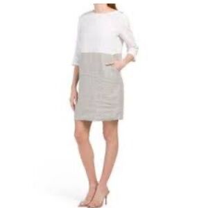 Tahari Long Sleeve White and Gray Dress